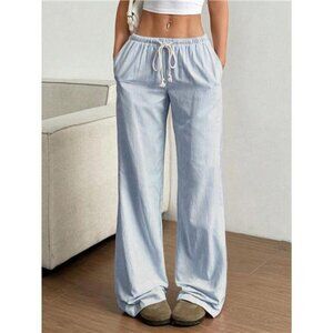 Drawstring Striped Wide Leg Pants
